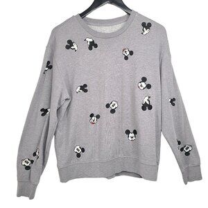 MIckey Mouse Gray Embroidered Lightweight Pullover Sweater